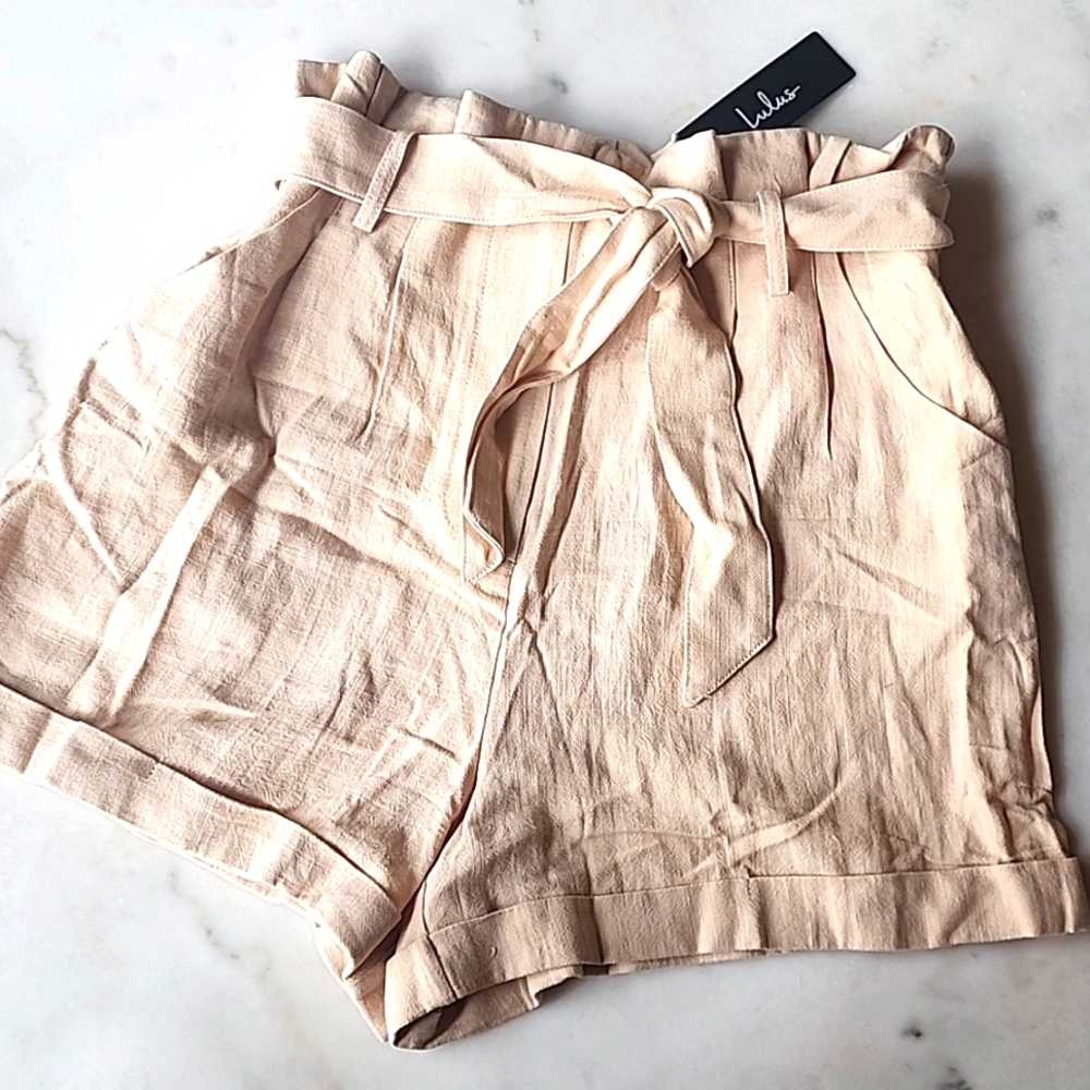 Lulu's High Waisted Linen Shorts with Cuff Women's Small